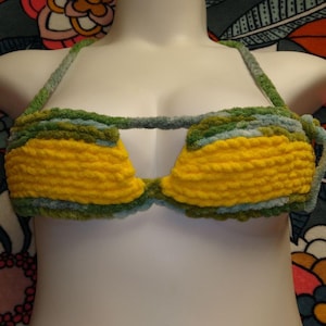 Parte superior de crochet con nudos para fiestas de verano, festivales, fiestas, ideal para playa, barco, piscina, talla mediana/pequeña.