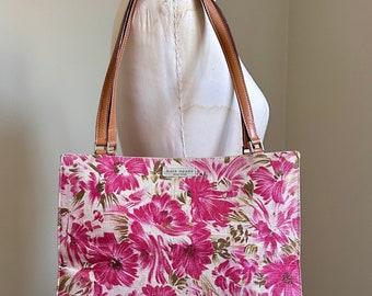 Vintage Kate Spade Sam Bag - Original 1990’s Pink Floral Shoulder Purse, Leather Straps, Spring Flowers Boho Unique Small Tote