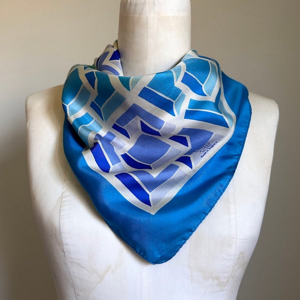 Vintage 1960’s Silk Liberty of London Scarf - Shades of Blue with Square Geometric 3D Pattern, Periwinkle Teal Aquamarine