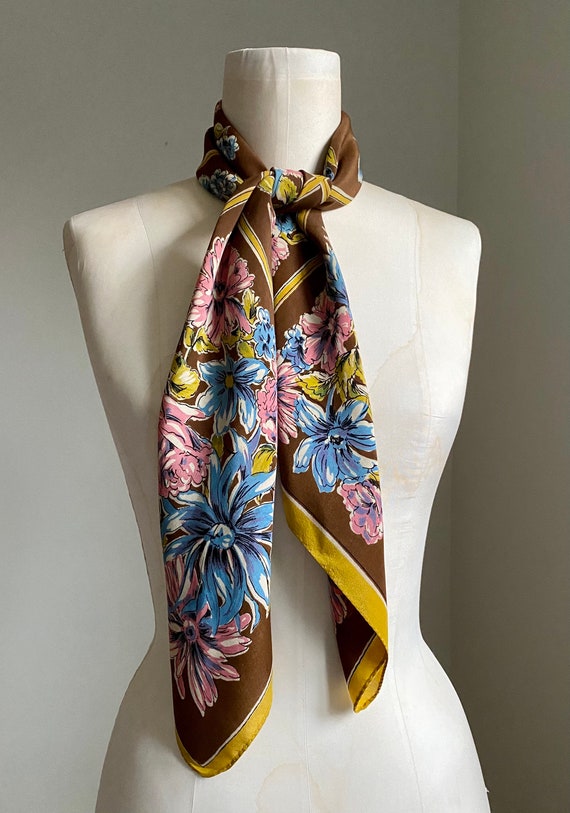 Vintage 1950’s Floral Silk Scarf - Huge Size, Win… - image 5