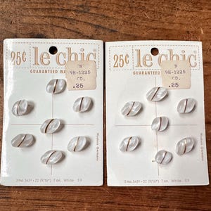 Vintage Carded Le Chic Milky White and Gold Painted Glass Buttons - Western Germany, 14 Buttons Total, 2 Complete Button Cards 1950’s