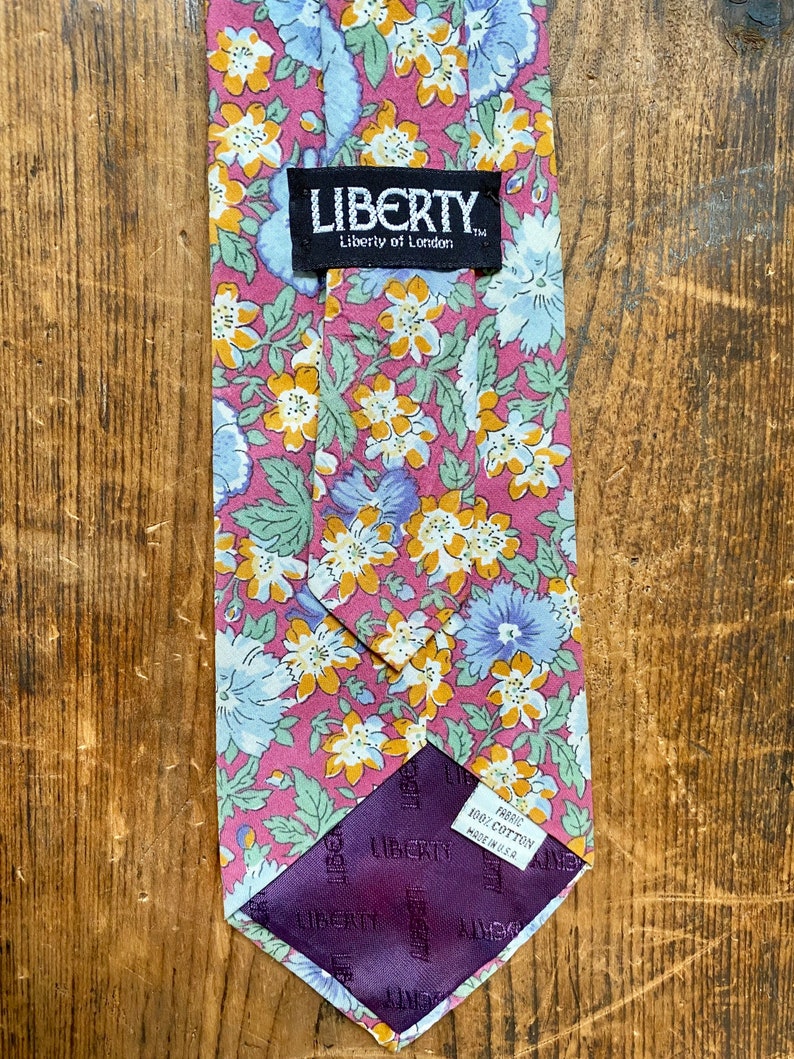 Vintage Liberty of London Cotton Neck Tie Pink Orange Periwinkle Blue Floral Necktie, Vintage Wedding, Special Tie or Gift Unique image 3