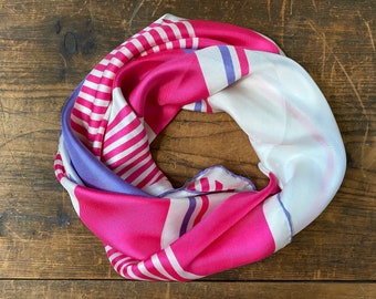 Vintage Silk Echo Scarf - Pinwheel - Stripes in Hot Pink and Periwinkle Purple, Huge Silk Foulard, Silk Shawl