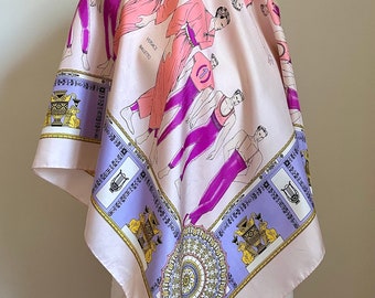 Vintage Gianni Versace Silk Balletto Scarf, Pink and Purple Baroque Ornate Huge Foulard, Men Male Ballet Dancers, Unique, Made in Italy