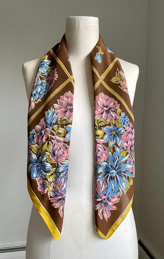 Vintage 1950’s Floral Silk Scarf - Huge Size, Win… - image 1