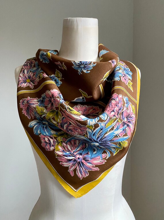 Vintage 1950’s Floral Silk Scarf - Huge Size, Win… - image 7