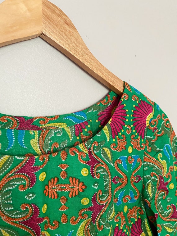 Vintage Cotton Tunic - 1970s Kaftan Dress, Bright… - image 4