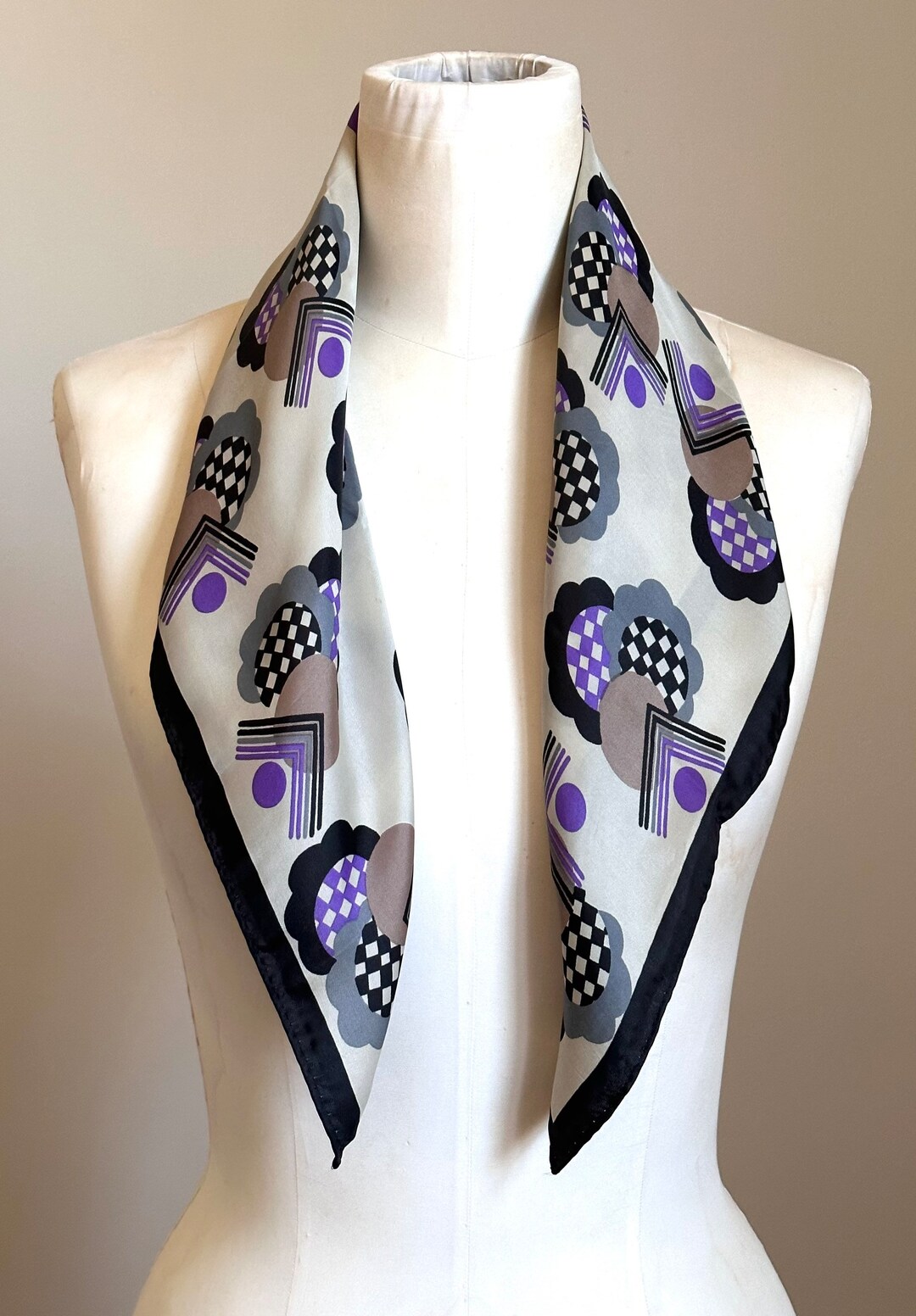 60s glentex lavender heart floral silk scarf – made in japan