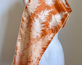 Vintage Robinson and Golluber Oblong Scarf - Orange and White Ombre Fall Tall Grasses, Earth Tones Long Scarf 1970’s Style Burnt Orange