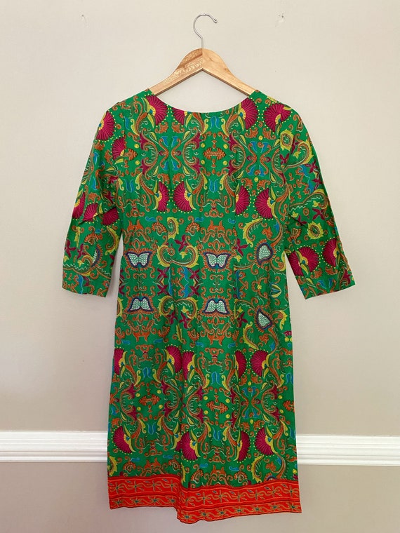 Vintage Cotton Tunic - 1970s Kaftan Dress, Bright… - image 1