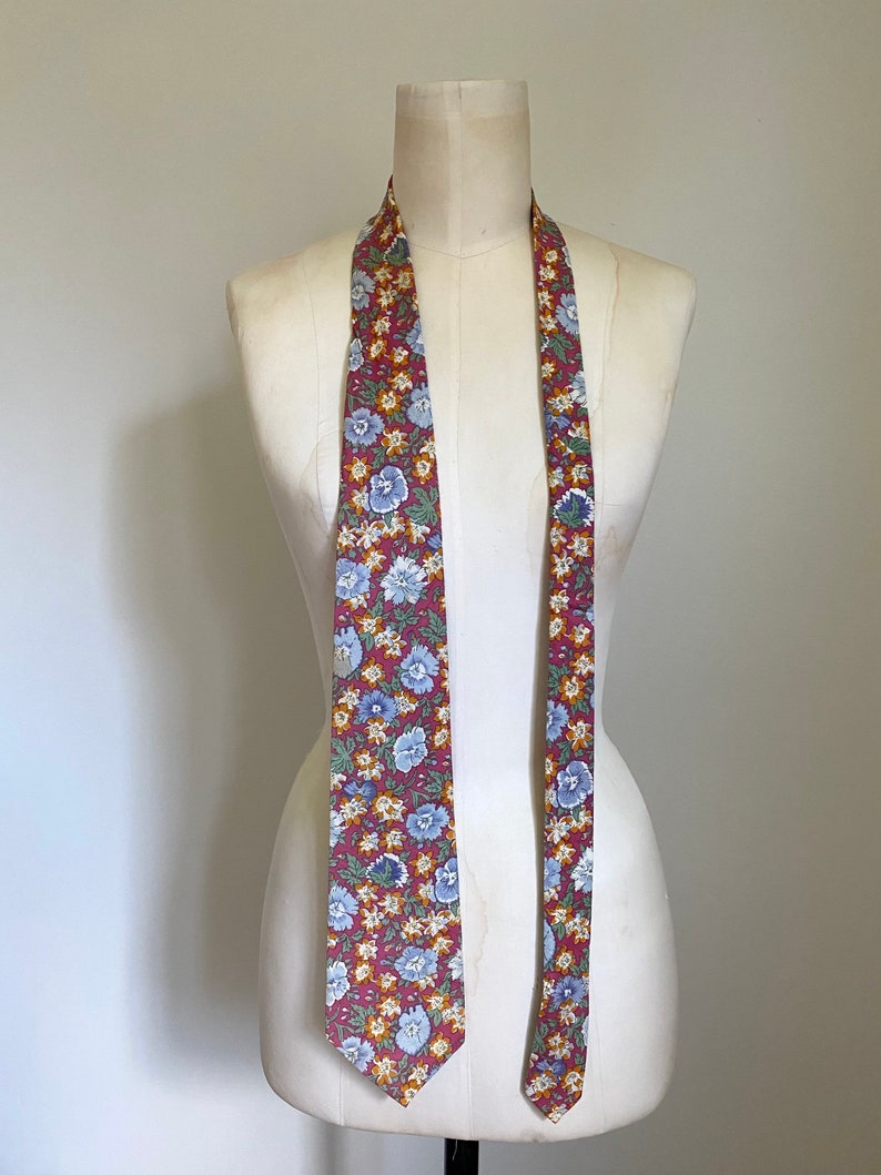 Vintage Liberty of London Cotton Neck Tie Pink Orange Periwinkle Blue Floral Necktie, Vintage Wedding, Special Tie or Gift Unique image 5