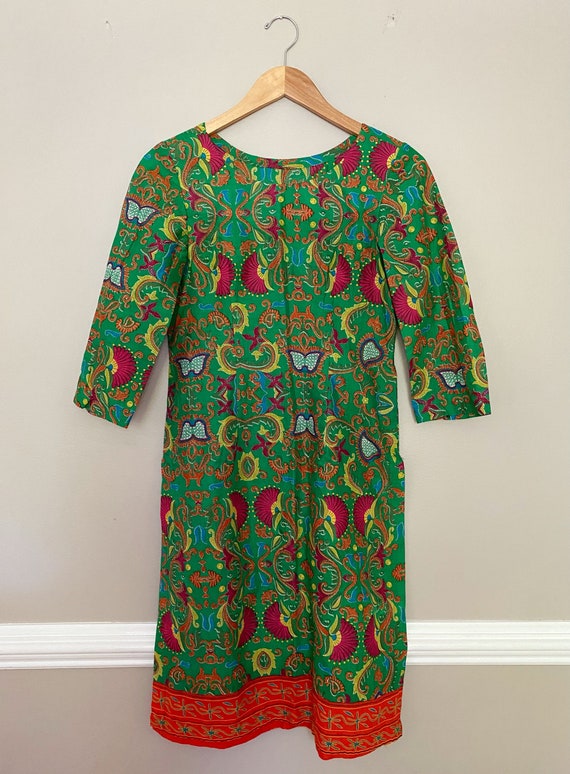 Vintage Cotton Tunic - 1970s Kaftan Dress, Bright… - image 2