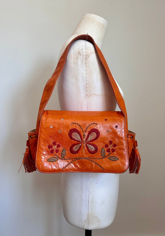 Vintage Francesco Biasia Orange Leather Shoulder … - image 1