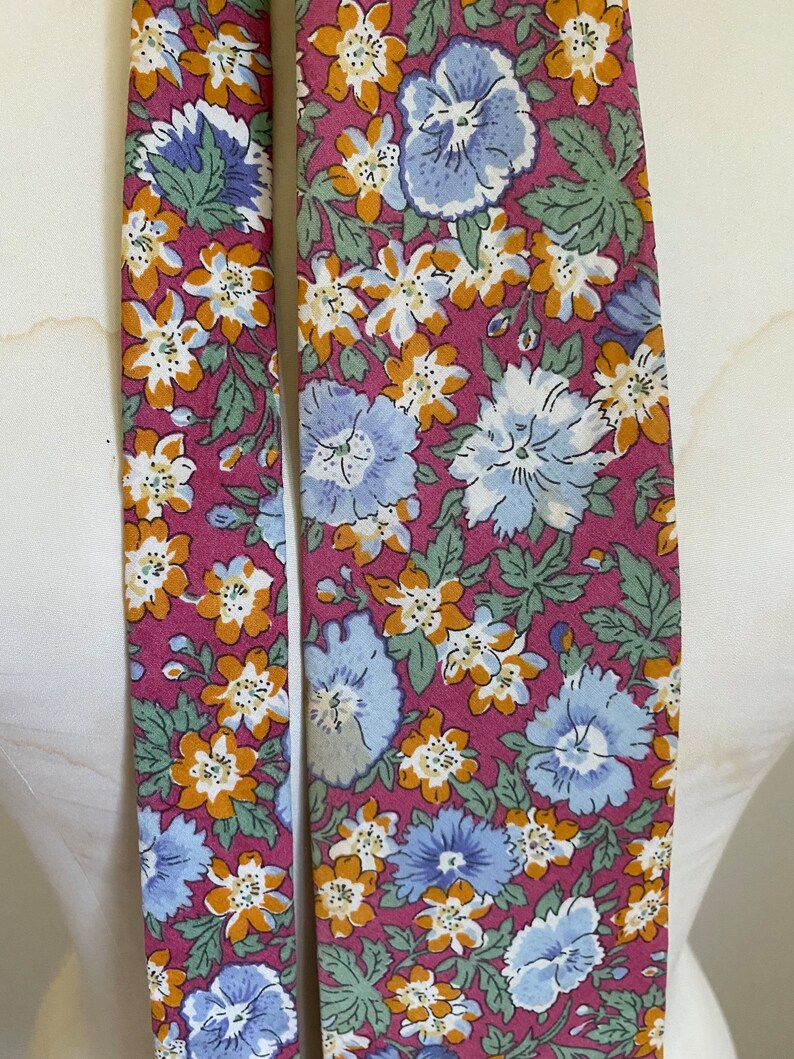 Vintage Liberty of London Cotton Neck Tie Pink Orange Periwinkle Blue Floral Necktie, Vintage Wedding, Special Tie or Gift Unique image 6