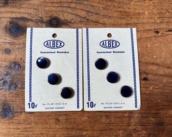 Set of 2 Vintage Glass Navy Blue and Gold Carded Buttons - 6 Buttons Total, Albex Western Germany 1950’s Complete Button Card