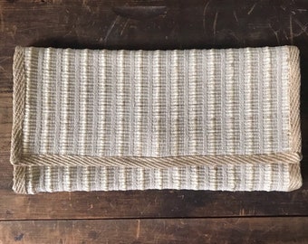 Large Vintage Envelope Clutch - Made in Italy, Light Tan Jute, Woven Purse, Summer Accessory