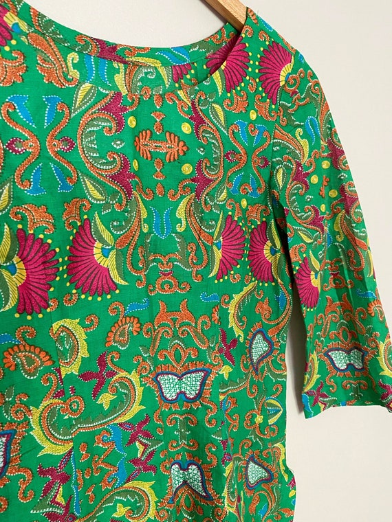 Vintage Cotton Tunic - 1970s Kaftan Dress, Bright… - image 3