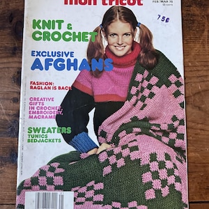 Vintage Mon Tricot Knit and Crochet Magazine - Feb March 1978 Patterns, Afghans, Lace, Plant Holders