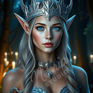Elven Queens Digital Art Set – 5 Fantasy Portraits | Instant Download AI Artwork | Mystical Elf Princess Wall Art