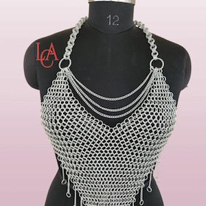 Chainmail Bra, Chains Lyers Halter Bra Or Bikini Top, Metal Harness with body Chains Chainmaille Silver Body Jewellery Gift