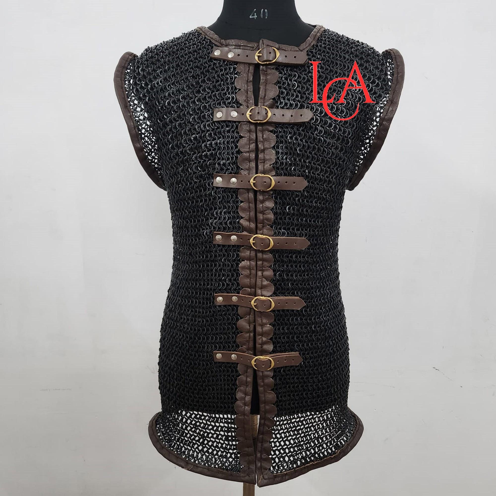 Medieval 9 mm Chainmail Shirt Steel Flat Riveted With flat Washer, Chain mail Body Armor For Larp & Reenactment
