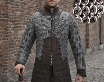 Media cota de malla medieval – Camisa de malla con remaches planos de 9 mm, regalo de Pascua