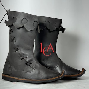 Medieval Ren Faire Leather Boots - LARP Renaissance Viking Boots, Pirate Cosplay Boots, Medieval Times Shoes