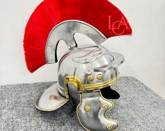 Roman Centurion Helmet with Red Plume 18 Gauge Mild Steel Historical Helmet Medieval Knight Armor for Larp Cosplay Armor, Halloween Gift