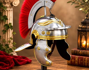 Römischer Zenturio-Helm | Kaiserlicher gallischer Helm mit roter Feder