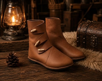 Medieval Viking Leather Boots | Handmade Ankle Boots | LARP / Renaissance Costume Shoes