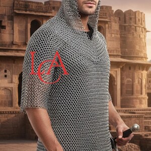 Haubergeon de cota de malla de aluminio con cofia / Armadura para LARP y cosplay del Día de Pascua imagen 6