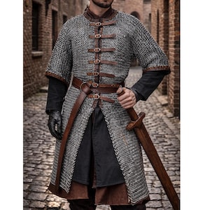 Dark Gray Aluminum Chainmail Hauberk: 9mm Flat Ring, Half Sleeve front open - Easter Day