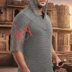 Haubergeon de cota de malla de aluminio con cofia / Armadura para LARP y cosplay del Día de Pascua imagen 3
