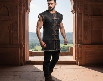 Camisa de malla de aluminio de 10 mm con remaches planos / Armadura corporal medieval para LARP (juego de rol en vivo) - Hauberk - Regalo de Pascua