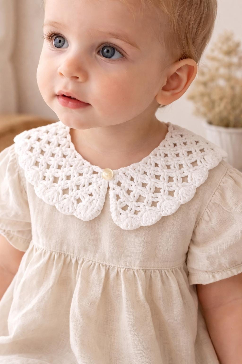 Crocheted Cotton Peter Pan Collar - White Lace Bib Accessory, Baptism Gift Girl
