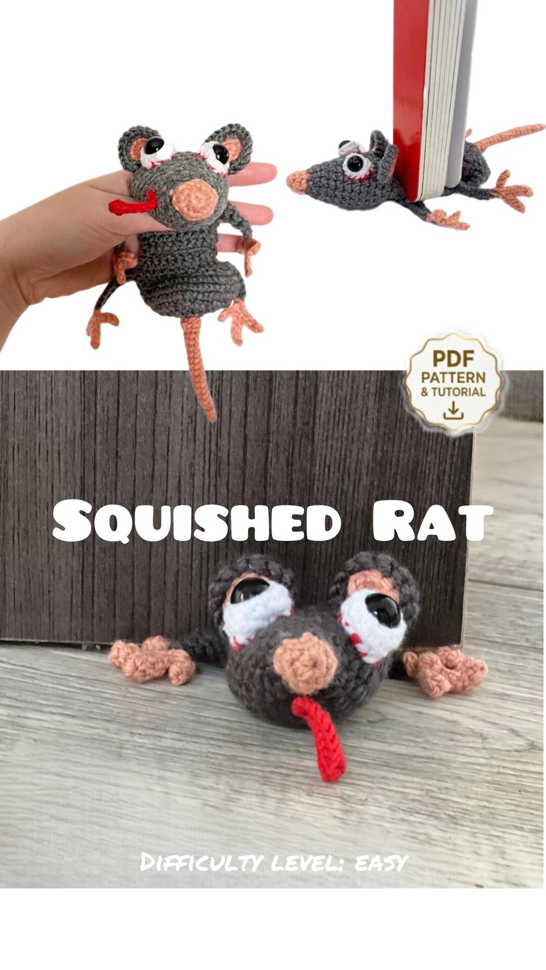 Crochet Rat Pattern PDF | Amigurumi Squished Rat | Funny Plush Toy ...