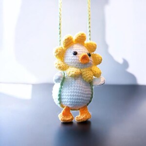 Handmade Crochet Swing Duck Car Mirror Charm | Cute Hanging Duck Ornament | Rearview Mirror Decoration | Car Accessory