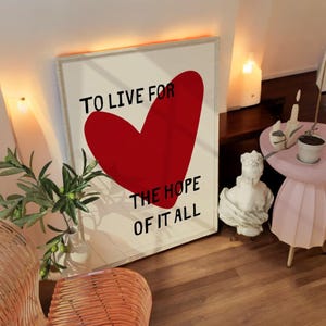 Modern Motivational Heart Wall Art – “Love To Live For The Hope Of It” Canvas Print – Minimalist Poster for Living Room, Bedroom, Office