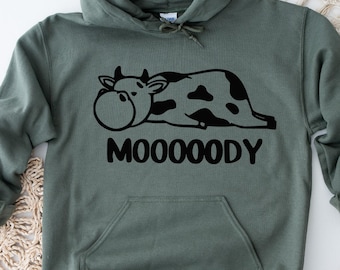 Bluza z kapturem Moody Cow: zabawny prezent dla miłośnika zwierząt