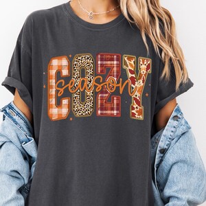 Cozy Season Shirt, Fall Comfort Colors Tee, Autumn Leopard Plaid Shirt, Cute Fall Graphic Tee, Pumpkin Spice Shirt, Cozy Fall Outfit