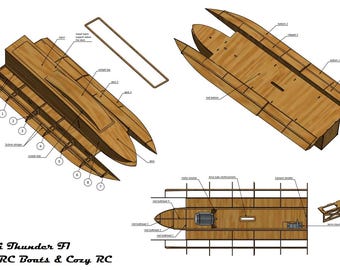 Mini Thunder F1 Powerboat RC Boat Plan – Lasercut and PDF files – Easy Wood Build with Parts List