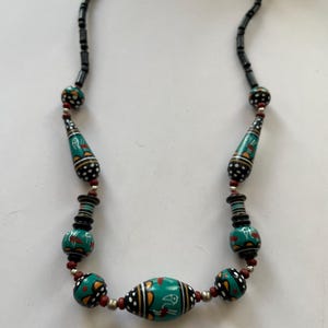 Handmade Ceramic Necklace-Clay Painted with Inca Symbols, Sacred Valley Artisan Boho Statement Jewelry Artisan Necklace of the Andes of Peru