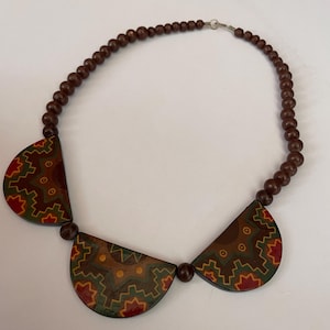Handmade Ceramic Necklace-Clay Painted with Inca Symbols, Sacred Valley Artisan Boho Statement Jewelry Artisan Necklace of the Andes of Peru