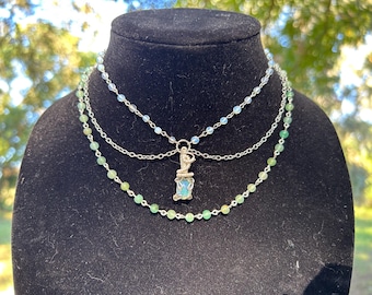Opal Agate Beaded Silver Chain Necklace