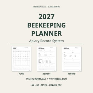 2027 Beekeeping Planner & Apiary Record System | Printable + Digital PDF