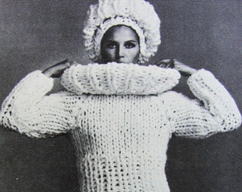 SOFORTIGES PDF Strickmuster Mod 60er Jahre Space Age Sweater n Hat Muster Riesiger Stehkragen, Fantastischer Hut Stil 2 PDF Muster Quick N Easy