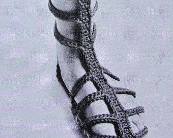 INSTANT PDF Vintage Mod 60s Roman Gladiator Sandals Crochet Knit Pattern Sexy High Shoes Easy To Make