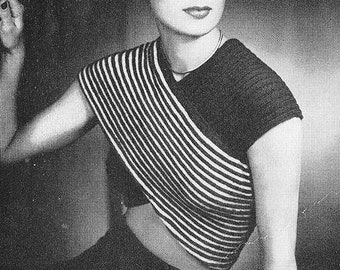 INSTANT PDF PATTERN 1940s Vintage Knitting Crochet Pattern Film Noir Style Midriff Ribbed Bandeaux Top Sweater Stunning Glam