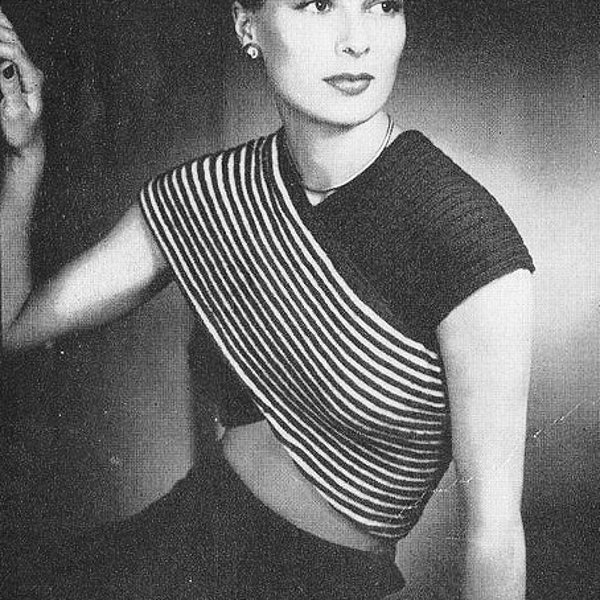 INSTANT PDF PATTERN 1940s Vintage Knitting Crochet Pattern Film Noir Style Midriff Ribbed Bandeaux Top Sweater Stunning Glam