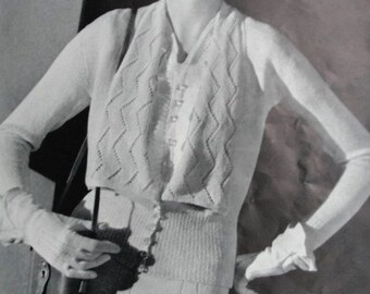 INSTANT DOWNLOAD PDF Knitting Pattern 1930s Stunning  Art Deco Suit Cardigan Blouse Skirt Hand Knit Instruction Pattern Downton Abbey Style